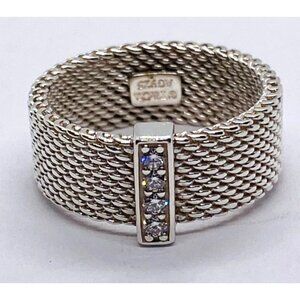 Tiffany & Co Sterling Silver Diamond Mesh Somerset Wide Band Ring. Size 5